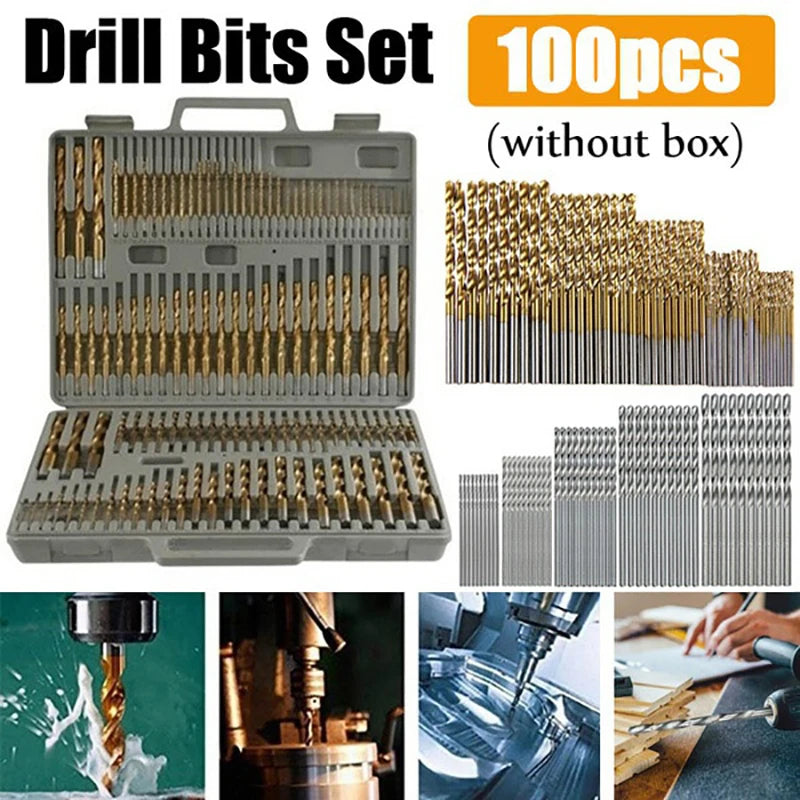 100-Piece Titanium Coated HSS Drill Bit Set