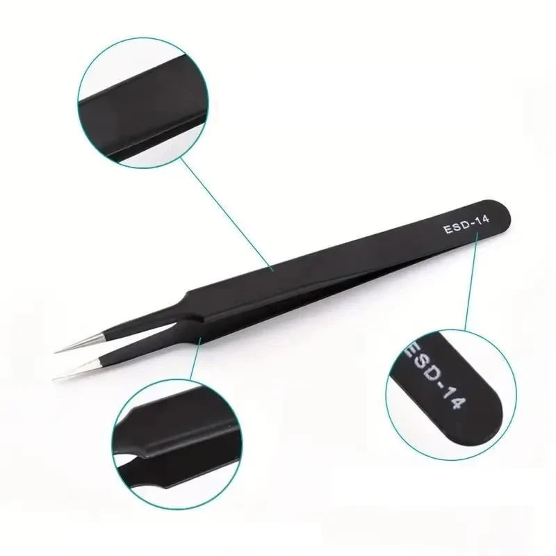 PrecisionGrip 6-Piece ESD Anti-Static Stainless Tweezers Set
