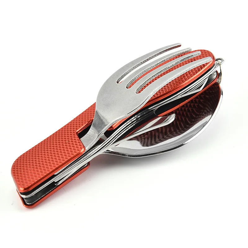 CampSet 4-in-1 Foldable Utensil Kit - Knife Fork Spoon Opener