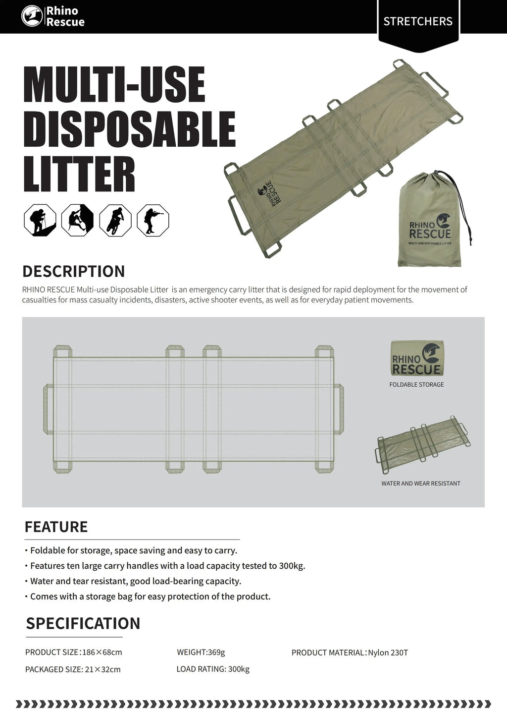 RescueVault Portable Tactical Stretcher - Emergency Litter
