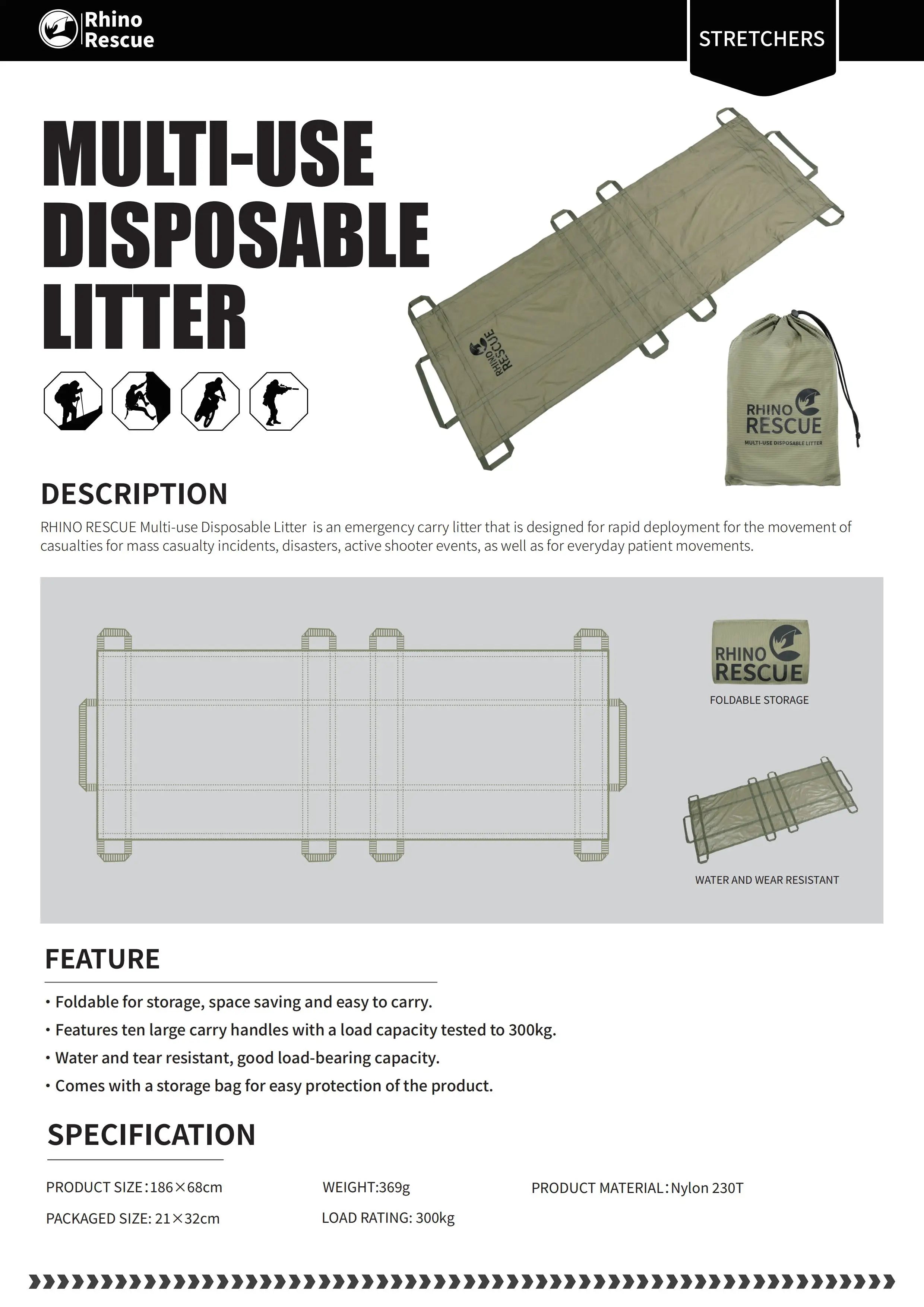 RescueVault Portable Tactical Stretcher - Emergency Litter