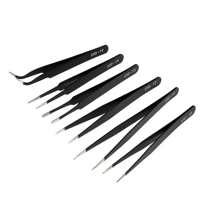 PrecisionGrip 6-Piece ESD Anti-Static Stainless Tweezers Set