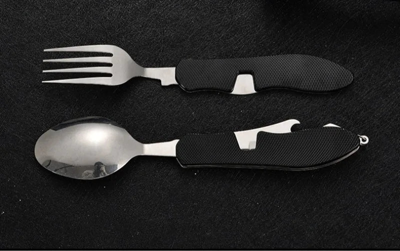 CampSet 4-in-1 Foldable Utensil Kit - Knife Fork Spoon Opener