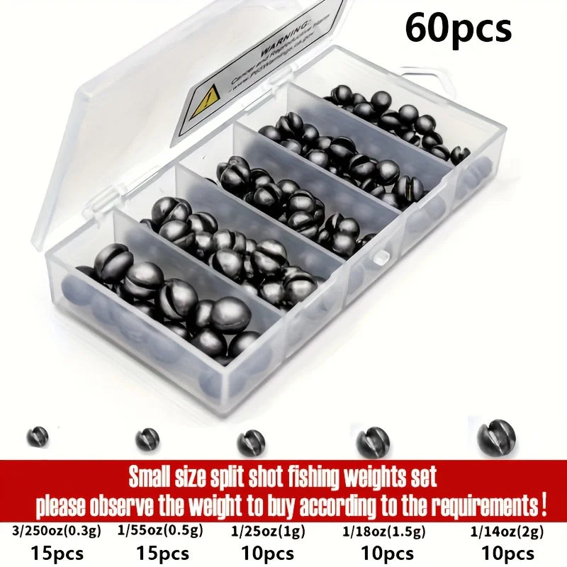 60-Piece Fishing Split Shot Sinker Weight Kit