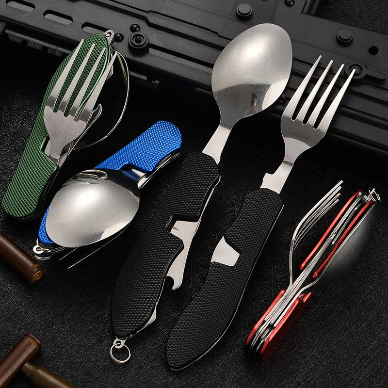 CampSet 4-in-1 Foldable Utensil Kit - Knife Fork Spoon Opener