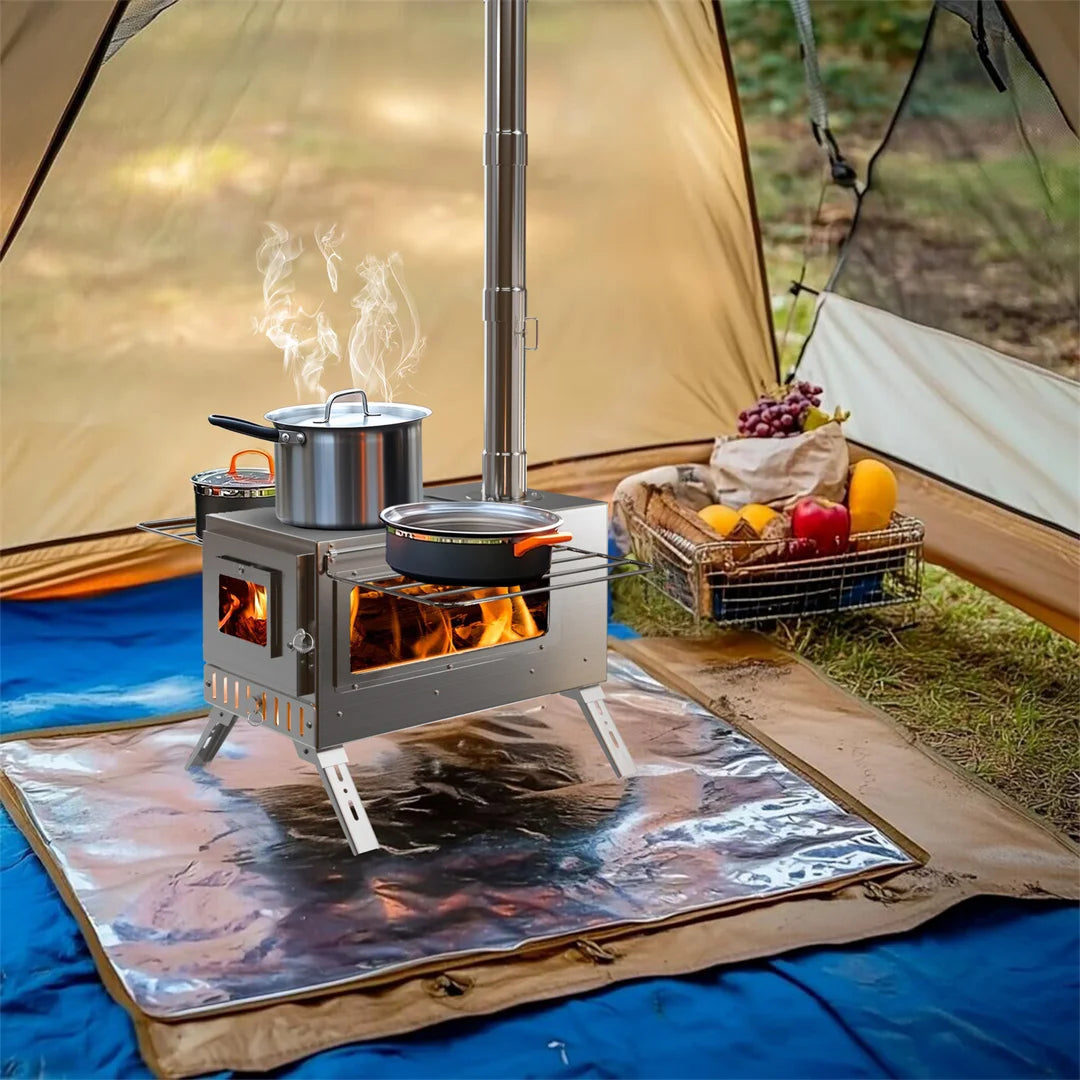 CampForge Portable Wood Burning Hot Tent Stove with Chimney