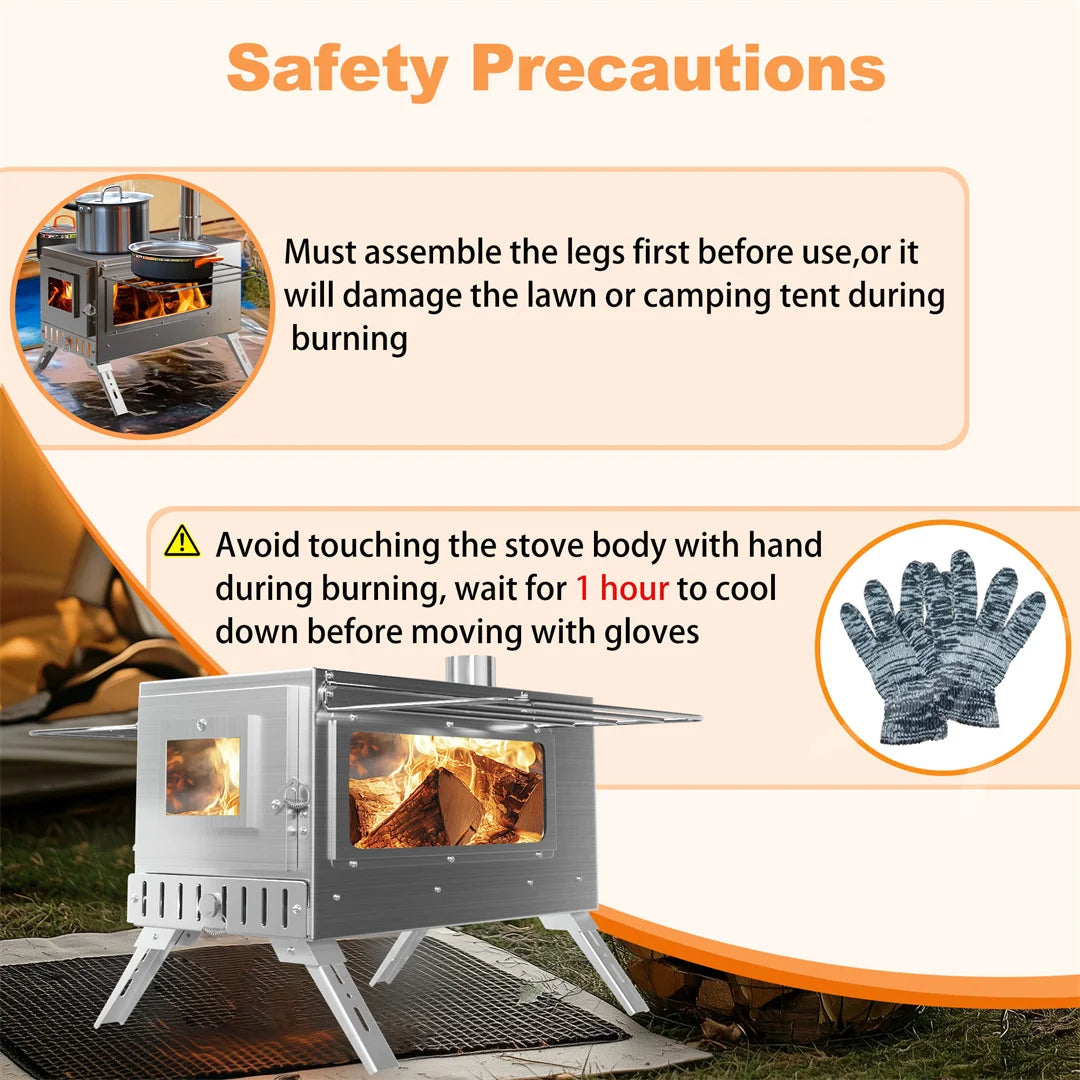 CampForge Portable Wood Burning Hot Tent Stove with Chimney