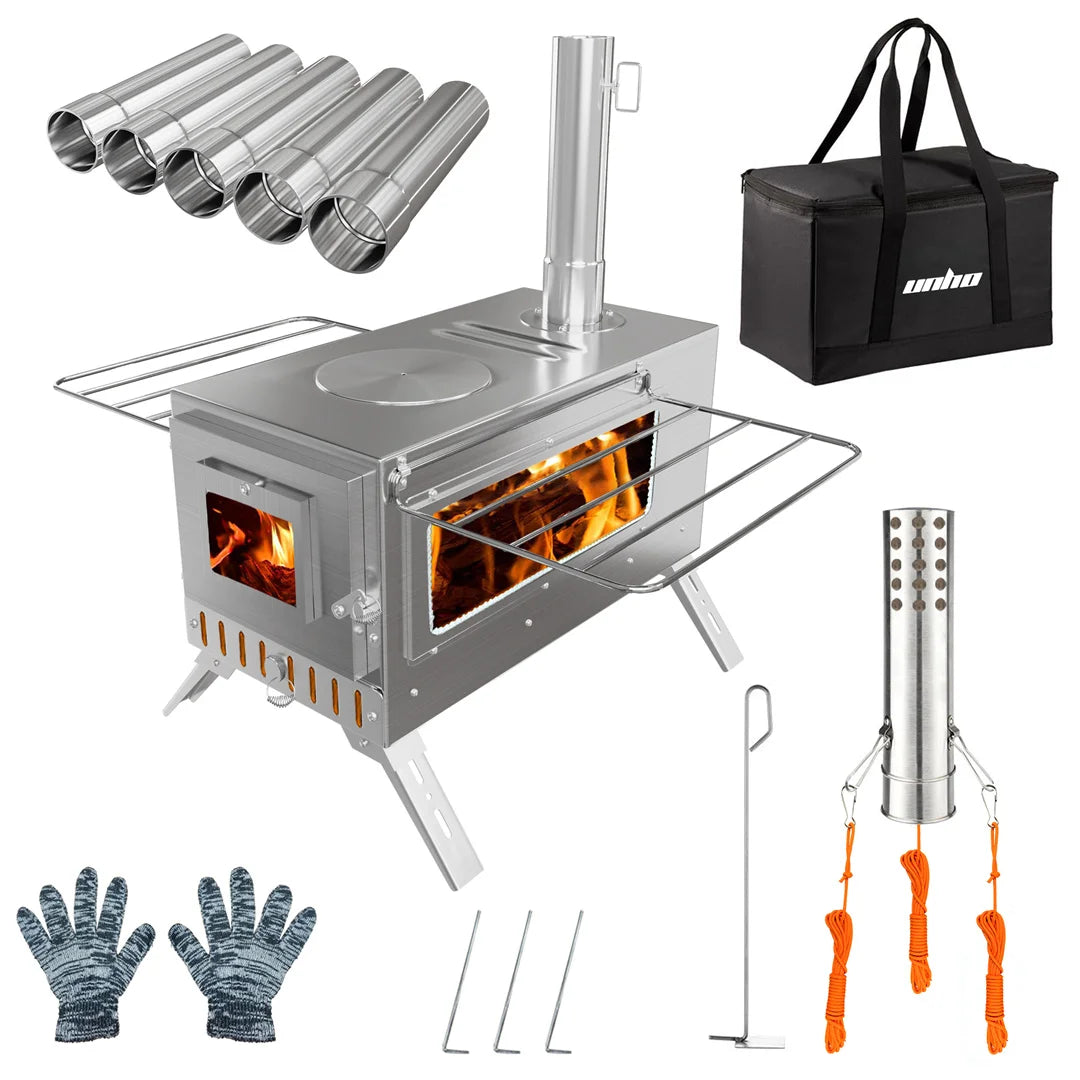 CampForge Portable Wood Burning Hot Tent Stove with Chimney