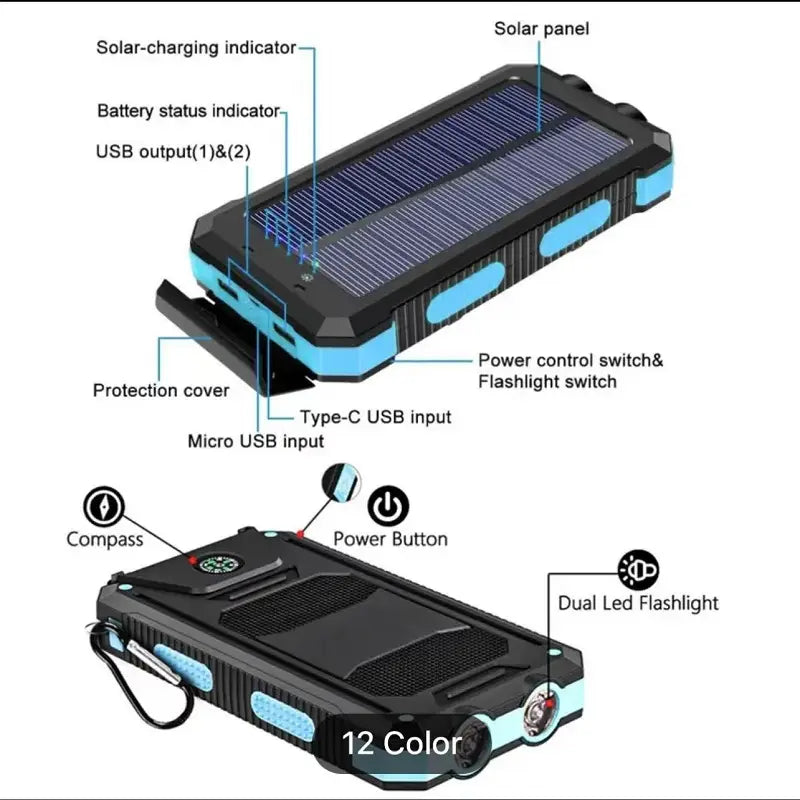 GridSolar 20000mAh Solar Power Bank | Rugged Portable Charger