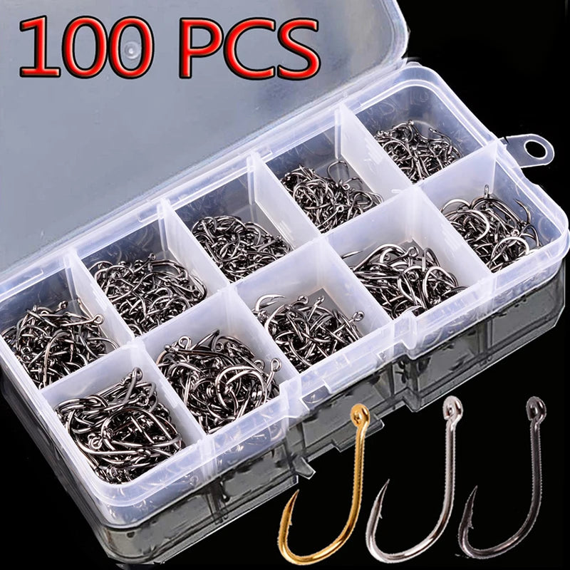 PrecisionHook 100-Pack Carbon Steel Fishing Hook Set