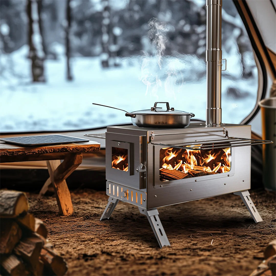 CampForge Portable Wood Burning Hot Tent Stove with Chimney
