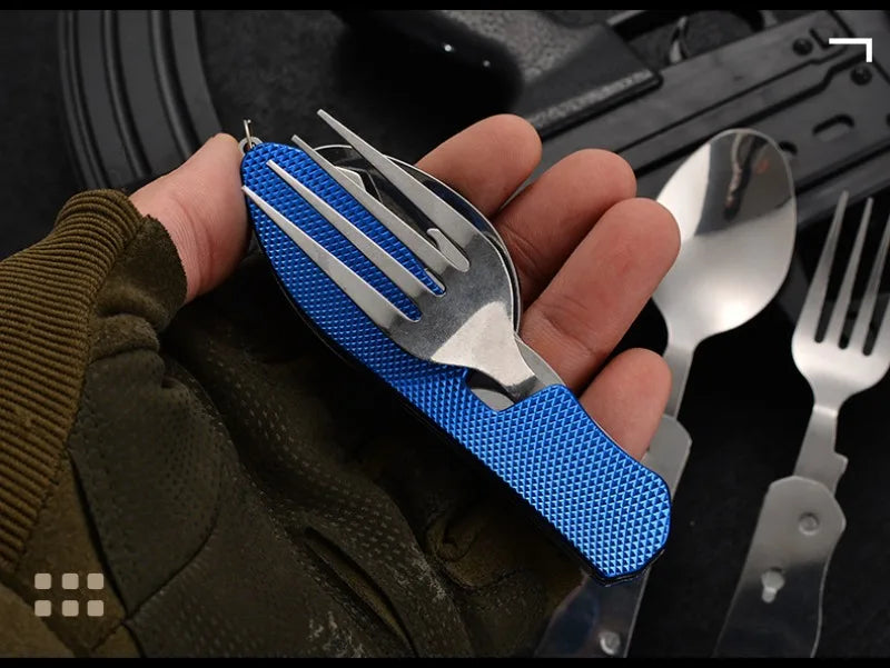CampSet 4-in-1 Foldable Utensil Kit - Knife Fork Spoon Opener