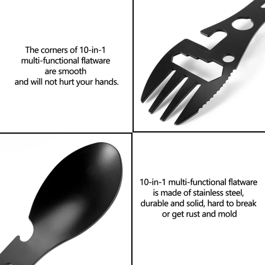 CampSet Stainless Steel Fork Spoon Bottle Opener Tool