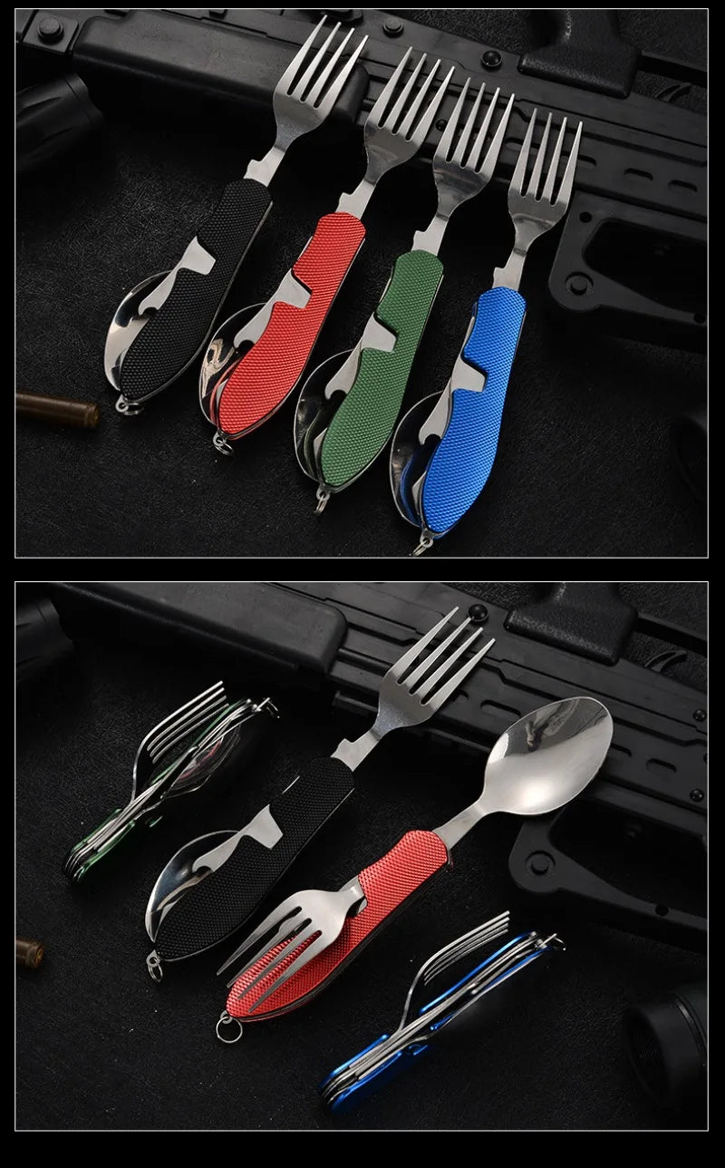CampSet 4-in-1 Foldable Utensil Kit - Knife Fork Spoon Opener