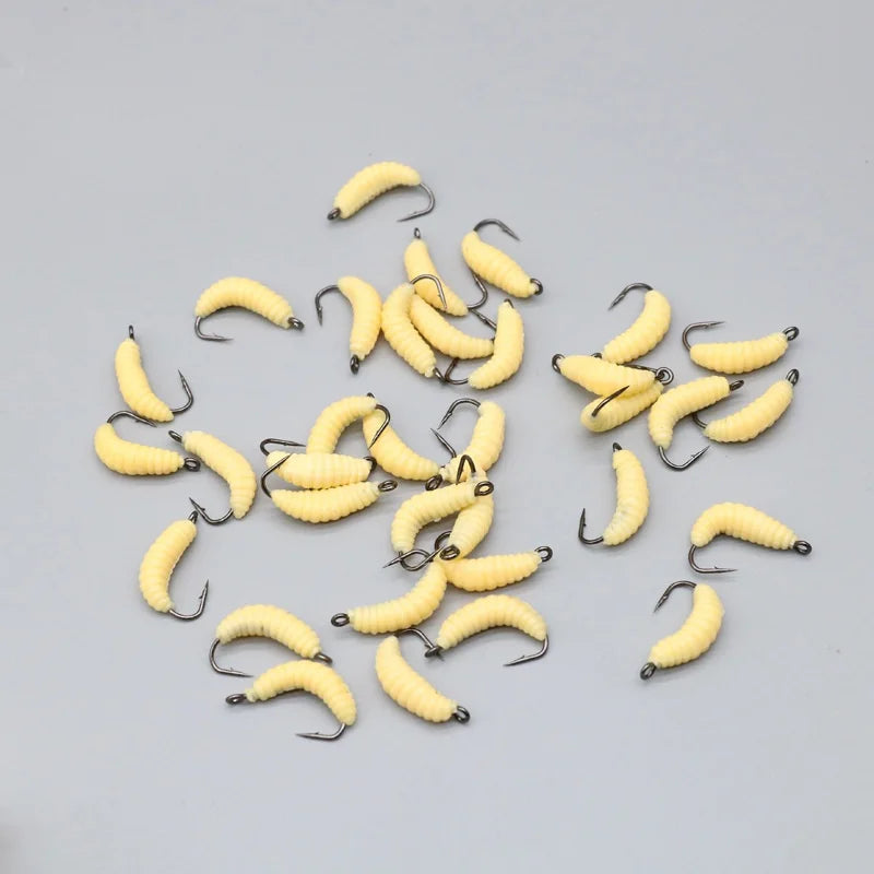 WiggleBait Rubber Maggot Fishing Lure Set with Hooks