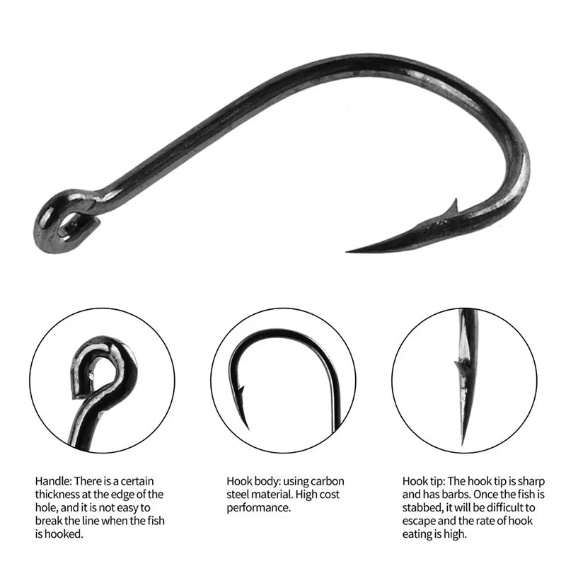 PrecisionHook 100-Pack Carbon Steel Fishing Hook Set