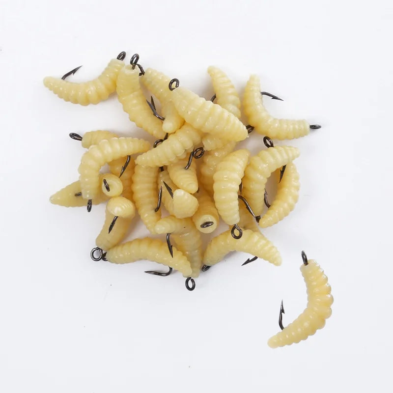 WiggleBait Rubber Maggot Fishing Lure Set with Hooks