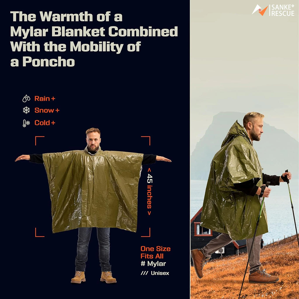 SurvivalPoncho Disposable Emergency Waterproof Rain Poncho