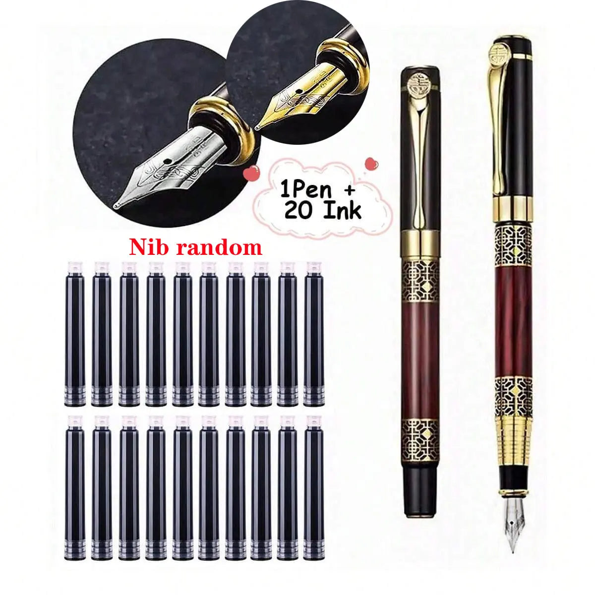 InkVault Retro Metal Fountain Pen & Ink Set