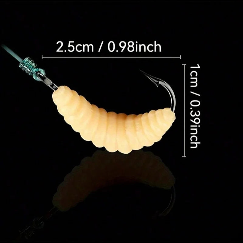 WiggleBait Rubber Maggot Fishing Lure Set with Hooks