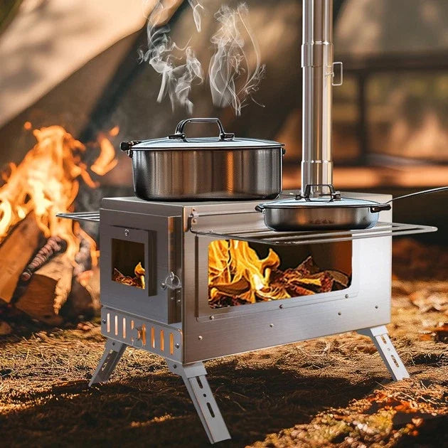 CampForge Portable Wood Burning Hot Tent Stove with Chimney