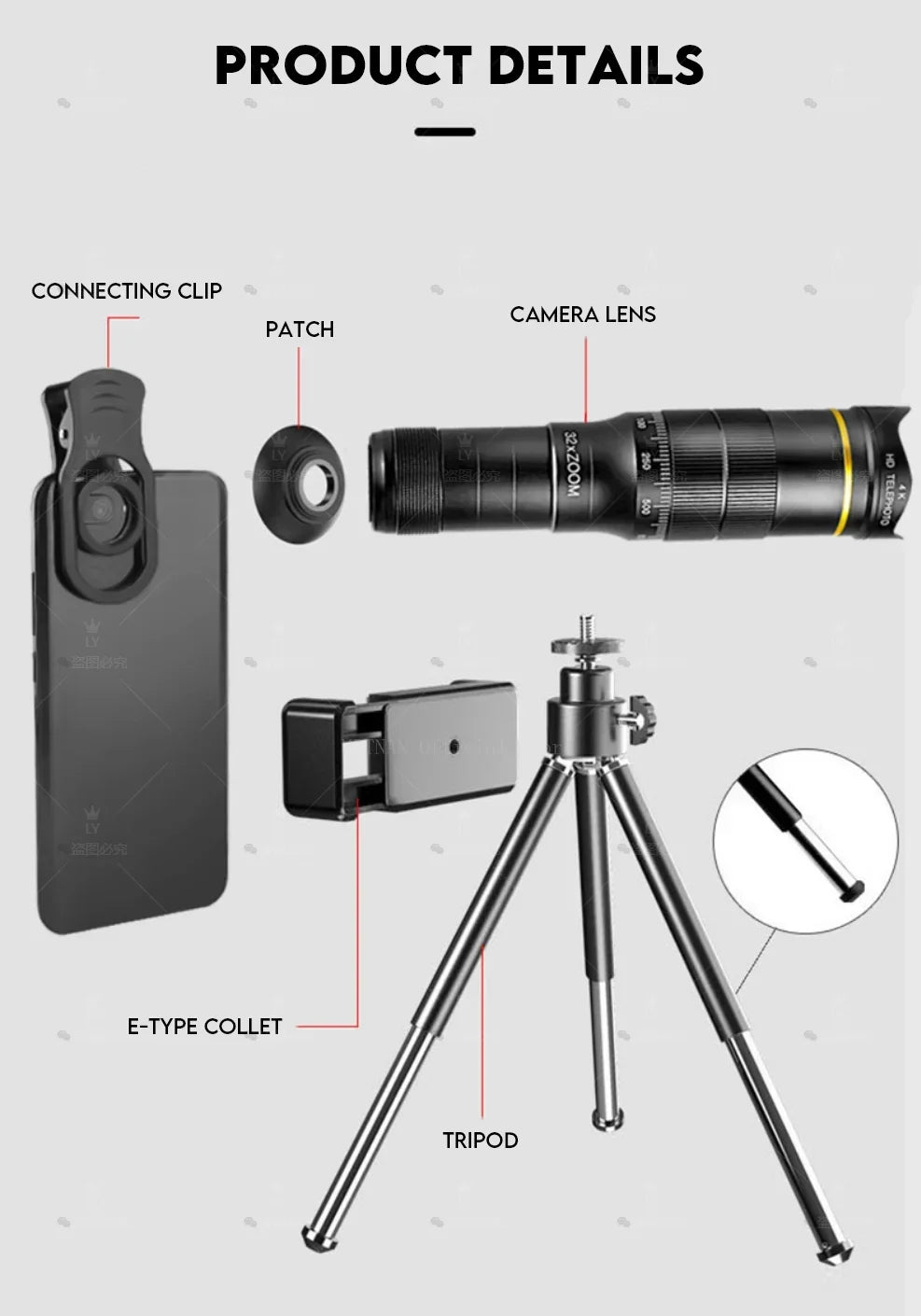 OpticVault 32x HD Monocular - Smartphone Camera Adapter