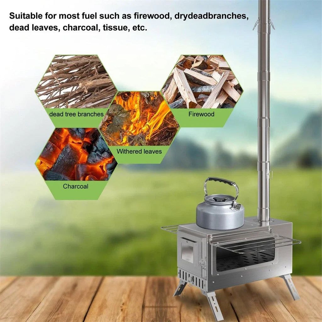 CampForge Portable Wood Burning Hot Tent Stove with Chimney