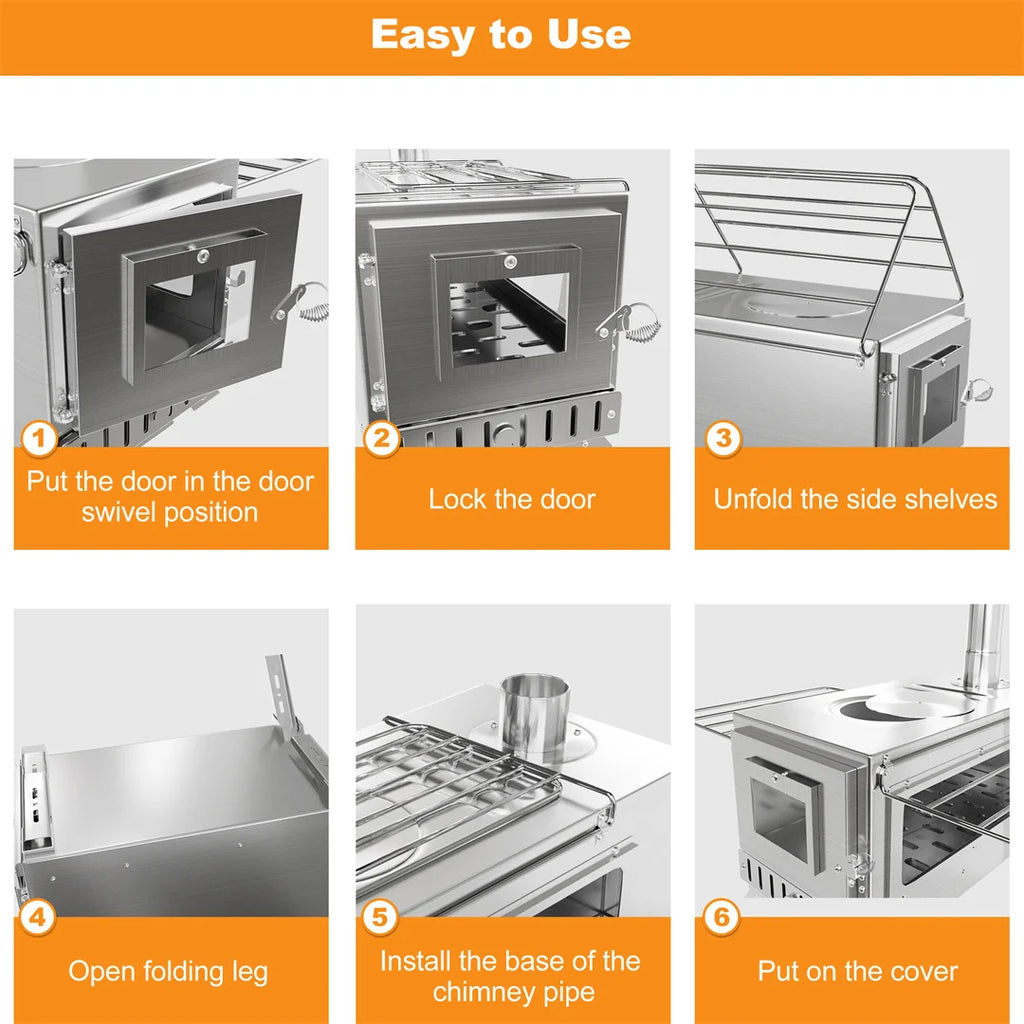 CampForge Portable Wood Burning Hot Tent Stove with Chimney