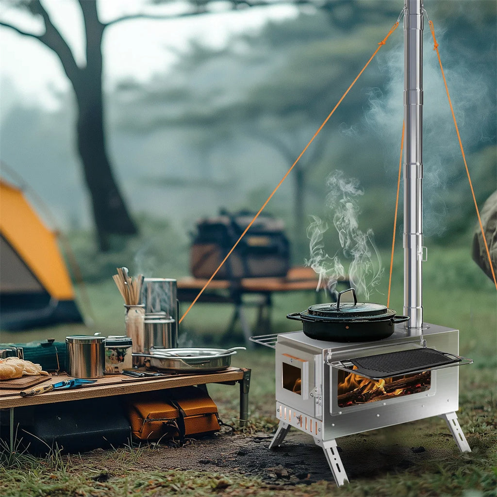CampForge Portable Wood Burning Hot Tent Stove with Chimney