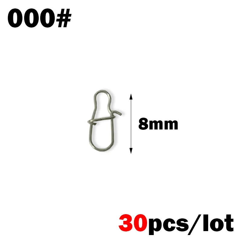 30-Pack Stainless Steel Fishing Snap Swivels — Lock Clips
