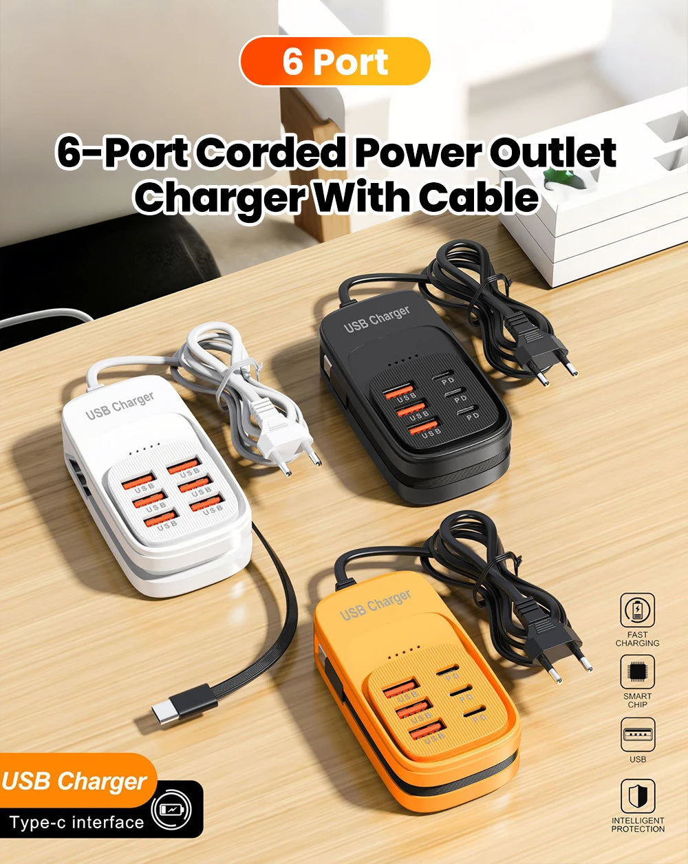 ChargeHub 6-in-1 USB Power Strip — 3PD Fast Charge