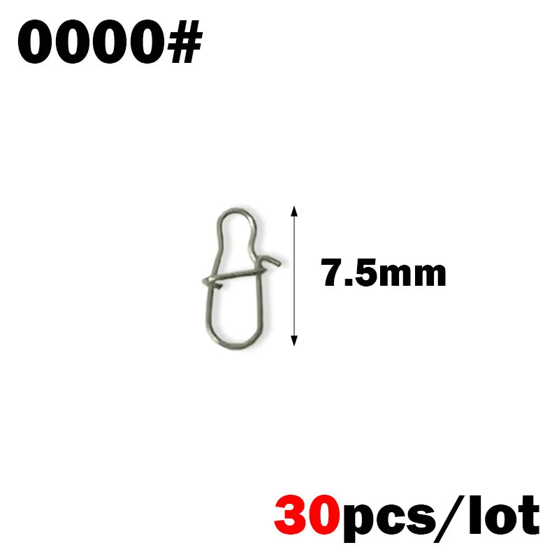 30-Pack Stainless Steel Fishing Snap Swivels — Lock Clips