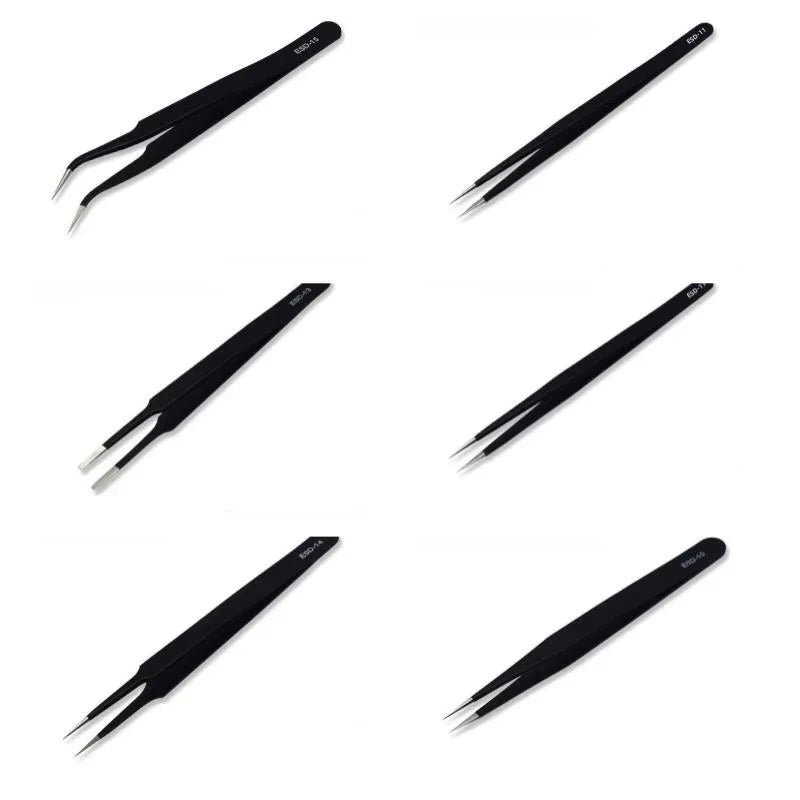 PrecisionGrip 6-Piece ESD Anti-Static Stainless Tweezers Set