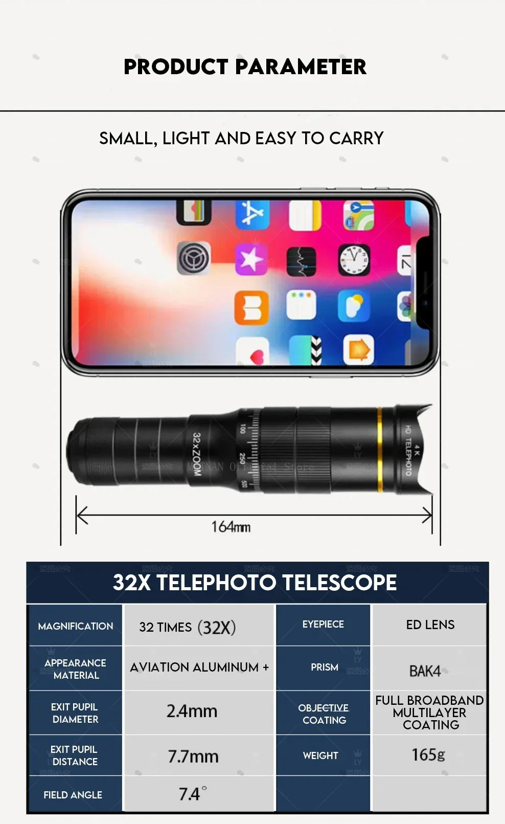 OpticVault 32x HD Monocular - Smartphone Camera Adapter