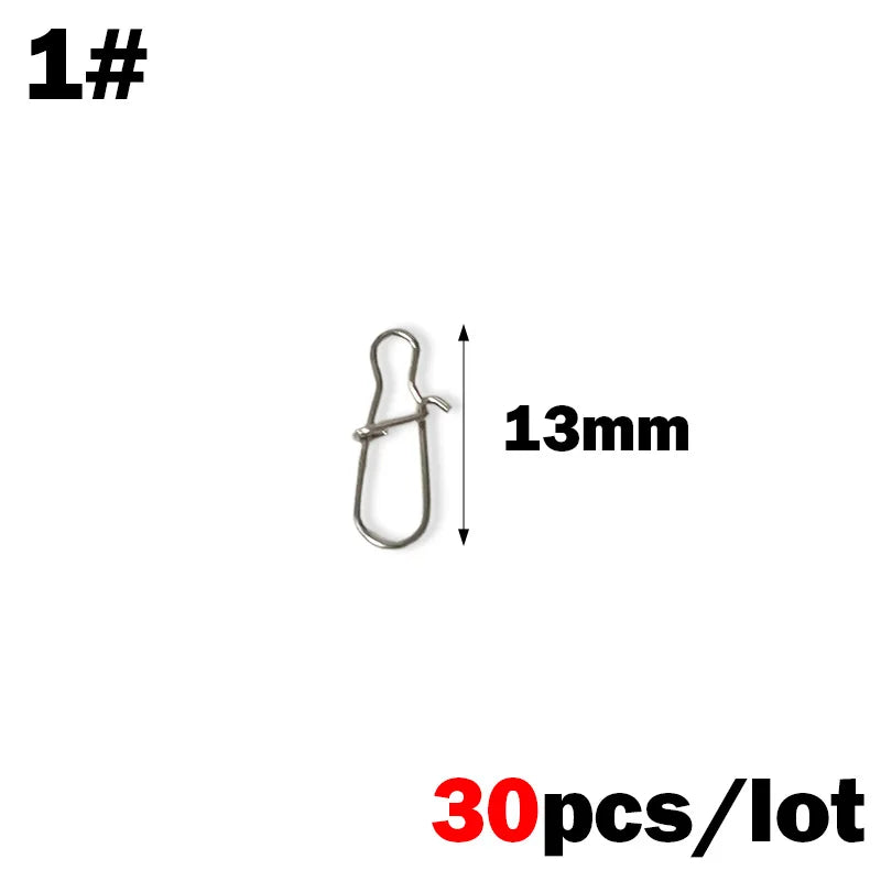 30-Pack Stainless Steel Fishing Snap Swivels — Lock Clips