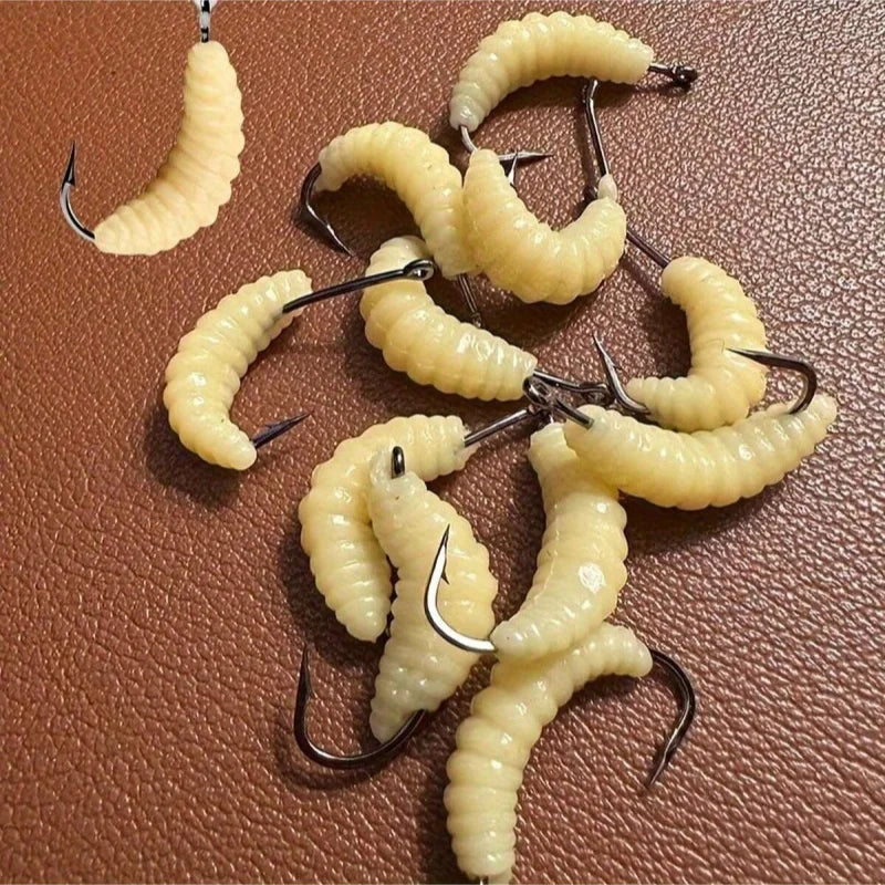 WiggleBait Rubber Maggot Fishing Lure Set with Hooks