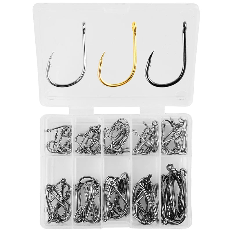 PrecisionHook 100-Pack Carbon Steel Fishing Hook Set
