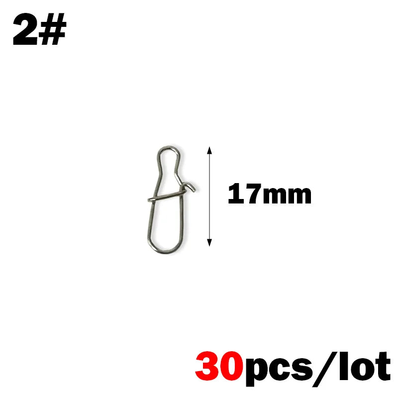 30-Pack Stainless Steel Fishing Snap Swivels — Lock Clips