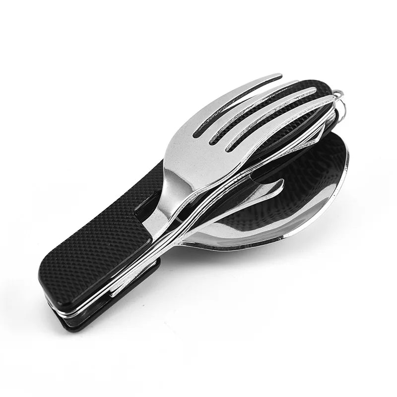CampSet 4-in-1 Foldable Utensil Kit - Knife Fork Spoon Opener