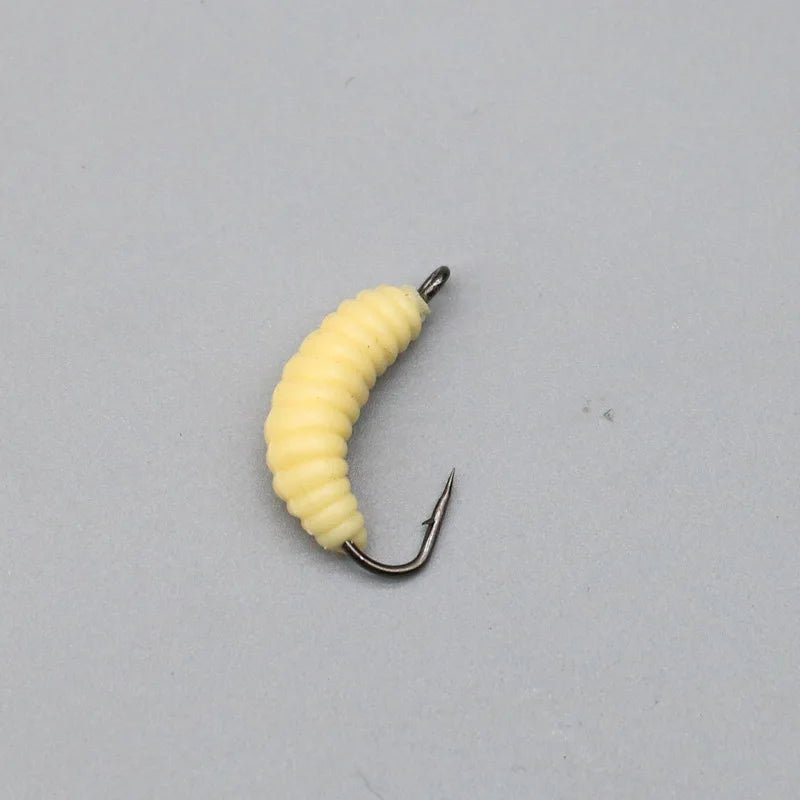 WiggleBait Rubber Maggot Fishing Lure Set with Hooks