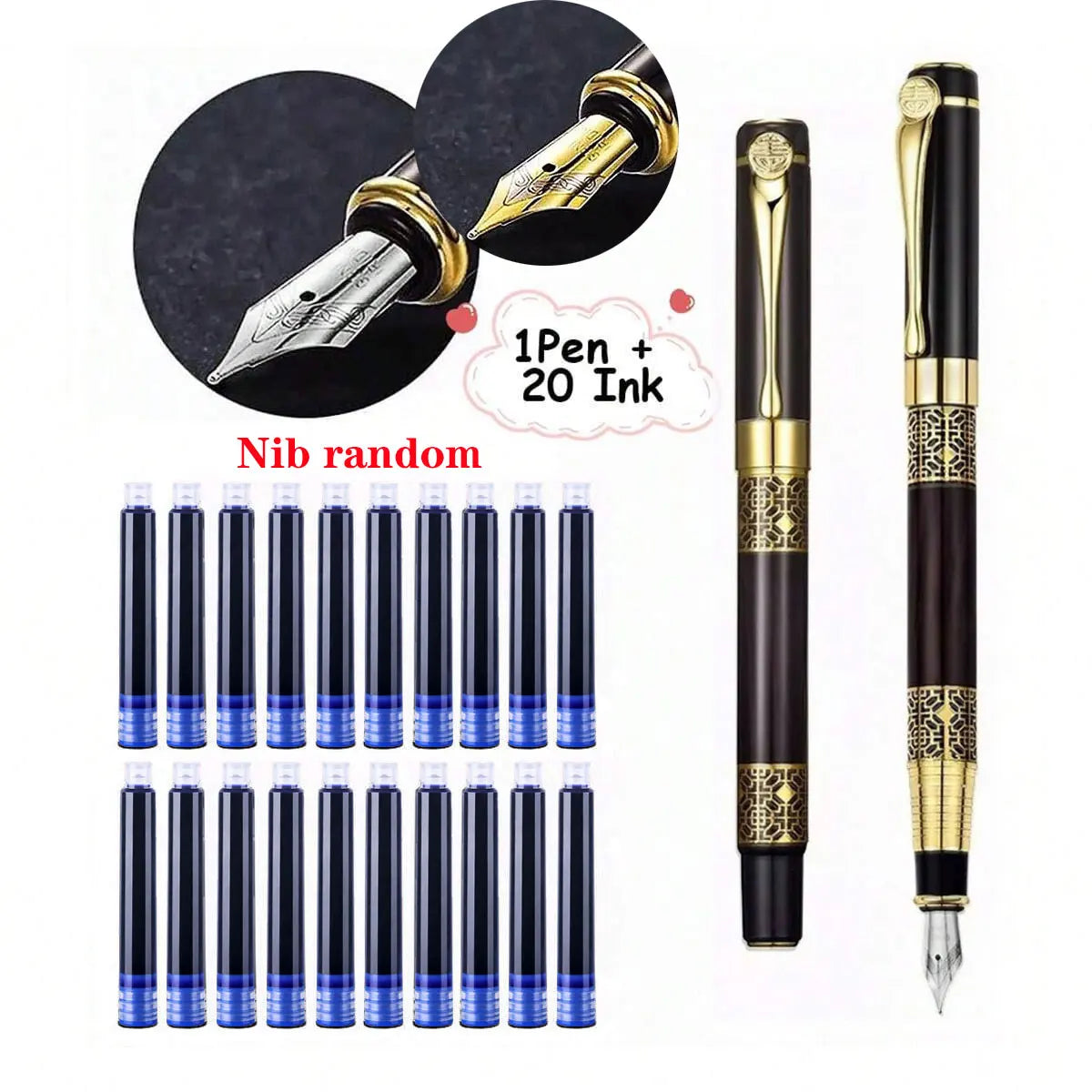 InkVault Retro Metal Fountain Pen & Ink Set