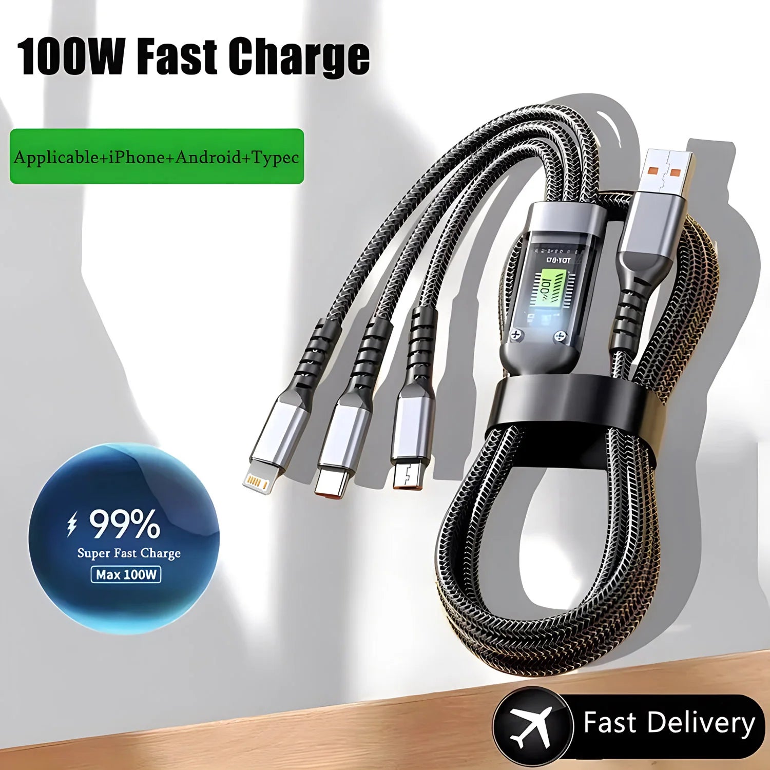 PowerLink 100W Multi-Tip Fast Charging Cable — 3-in-1