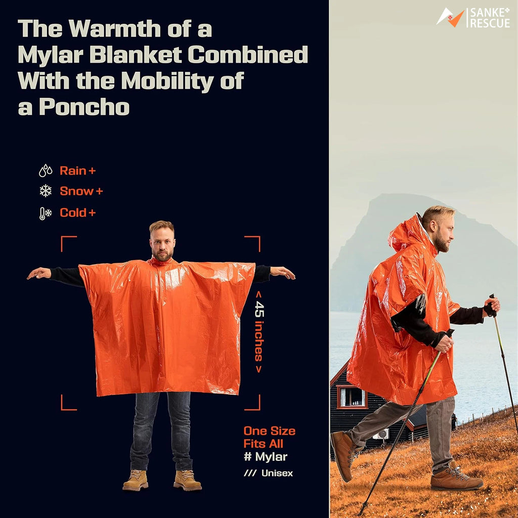 SurvivalPoncho Disposable Emergency Waterproof Rain Poncho