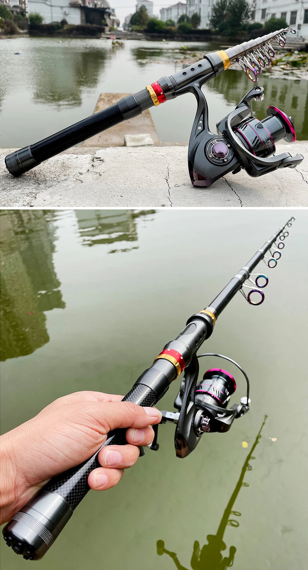 CastPro Telescopic Carbon Fiber Fishing Rod & Reel Combo