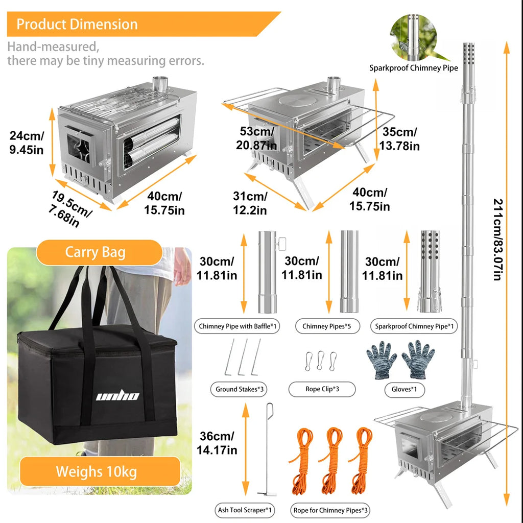 CampForge Portable Wood Burning Hot Tent Stove with Chimney