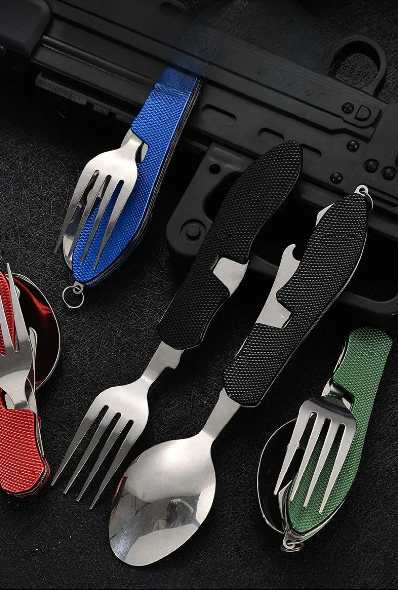 CampSet 4-in-1 Foldable Utensil Kit - Knife Fork Spoon Opener