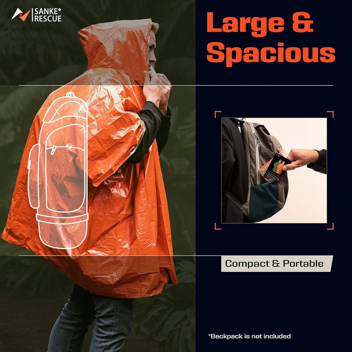 SurvivalPoncho Disposable Emergency Waterproof Rain Poncho