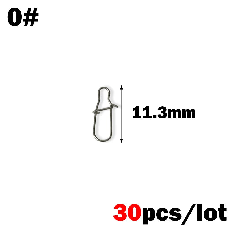30-Pack Stainless Steel Fishing Snap Swivels — Lock Clips