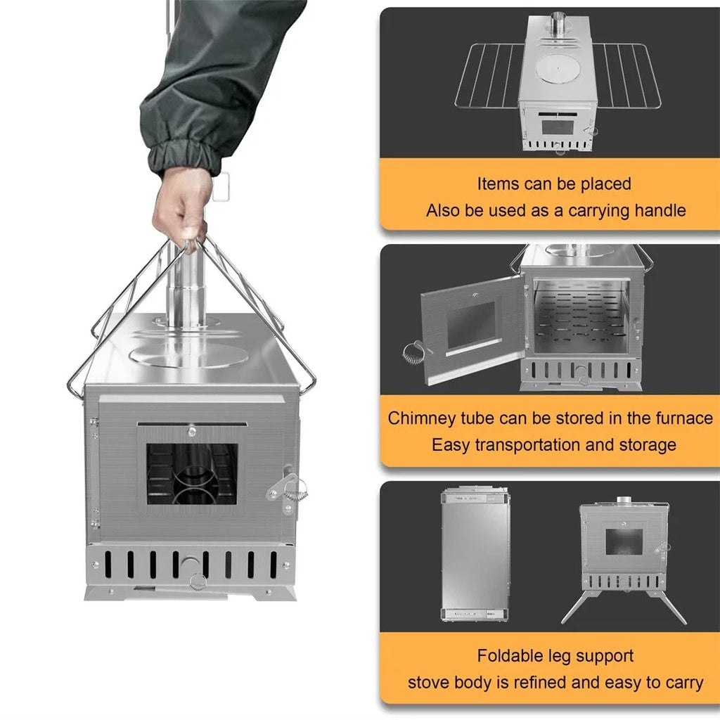 CampForge Portable Wood Burning Hot Tent Stove with Chimney