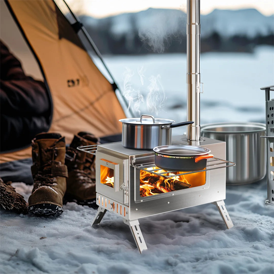 CampForge Portable Wood Burning Hot Tent Stove with Chimney
